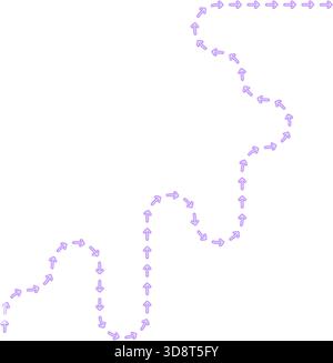 Rounded arrow maze incorporates squared wave bends forming a circular neon directional contour. Stock Vector