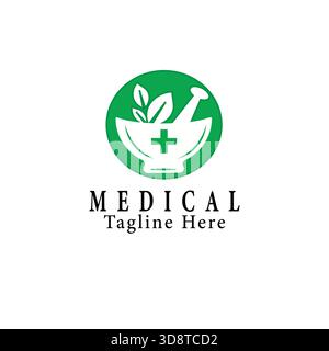 Modern Herbal Medical Logo Design for Clinics, Pharmacies and Healthcare Brands – Professional Green Medicine Symbol for Organic Treatment, Wellness Stock Vector
