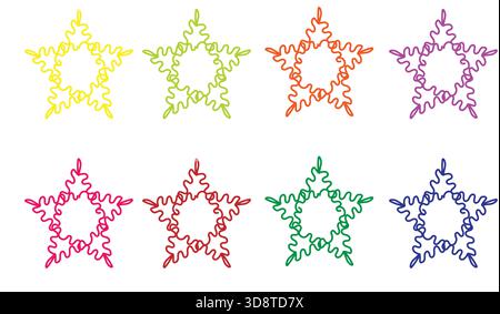 Colorful Squiggle Star Frames Clipart Set – Hand-Drawn Wavy Star Outlines for Scrapbooking, Stickers, Crafts, Labels, Kids Projects, Holiday Designs Stock Vector
