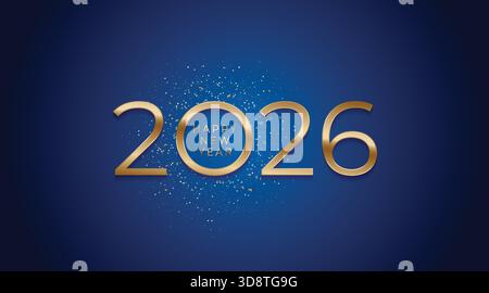 New year celebration 2026 with Typography style in Shiny silver metalic color on a dark background stock illustration Stock Vector