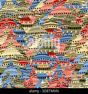 Abstract seamless pattern with colorful patches with geometric and ethnic motifs Stock Photo
