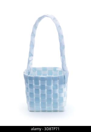 New small wicker plastic basket isolated on white. Stock Photo