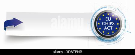 Paper Banner Arrow Button EU Chips Act Paper banner with a blue button with the text EU Chips ACT. Stock Photo