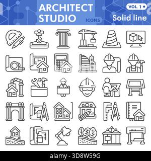 Architect studio symbols collection or sketches. construction bar theme in line style signs for web and app. Vector graphics isolated on white backgro Stock Vector