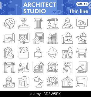 Architect studio symbols collection or sketches. construction bar theme in thin line style signs for web and app. Vector graphics isolated on white ba Stock Vector