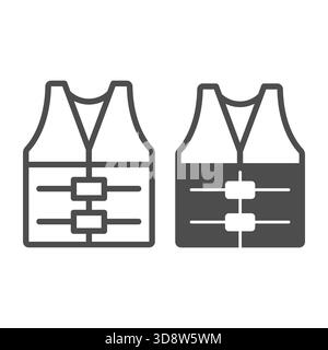 Lifeguard jacket line and solid icon, human rescue concept. Vector graphics. Inflatable vest, marine safety sign on white background, style icon mobil Stock Vector