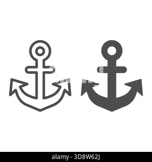 Anchor for vessel line and solid icon, marine port concept. Vector graphics. Ship sea anchoring, heavy anchor sign on white background, style icon mob Stock Vector