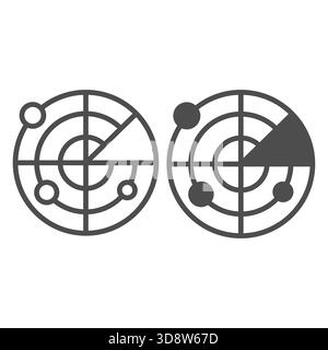 Ship navigation locator line and solid icon, marine navigation concept. Vector graphics. Radar with vessel location pins sign on white background, sty Stock Vector