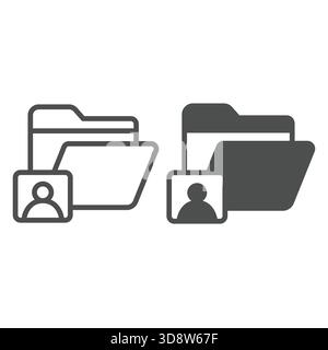 User folder line and solid icon, remote work concept. Vector graphics. Employee person profile case, file folder sign on white background, outline sty Stock Vector