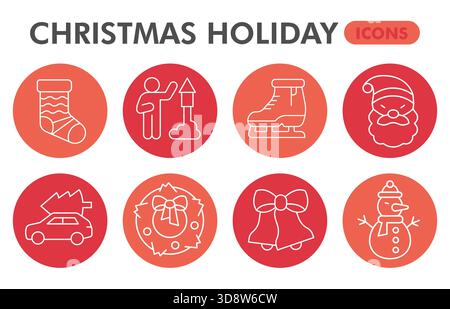 Christmas holiday symbols collection or sketches. happy new year theme bubbles in thin line style signs for web and app. Vector graphics isolated on w Stock Vector