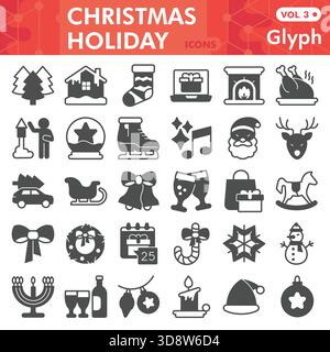 Christmas holiday symbols collection or sketches. happy new year theme bar in glyph style signs for web and app. Vector graphics isolated on white bac Stock Vector