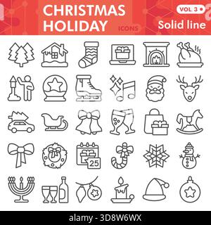 Christmas holiday symbols collection or sketches. happy new year theme bar in line style signs for web and app. Vector graphics isolated on white back Stock Vector