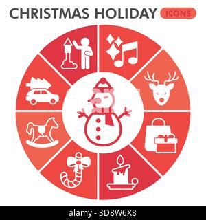 Christmas holiday symbols collection or sketches. happy new year theme diagram pie in glyph style signs for web and app. Vector graphics isolated on w Stock Vector