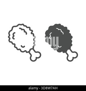 Fried chicken leg line and solid icon, culinary cooking concept. Vector graphics. Chicken bone, turkey nuggets sign on white background, outline style Stock Vector