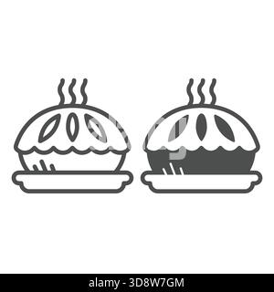 Apple pie on plate line and solid icon, culinary cooking concept. Vector graphics. Hot pie with jam, bakery sign on white background, outline style ic Stock Vector