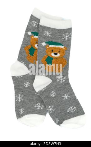 Child's Christmas socks on a white background. Stock Photo
