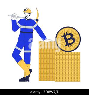 Bitcoin mining 2D illustration concept Stock Vector
