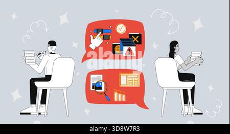 Team onboarding process with visual communication 2D mixed media illustration Stock Vector