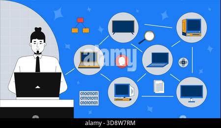 Networked devices and digital connections 2D mixed media illustration Stock Vector