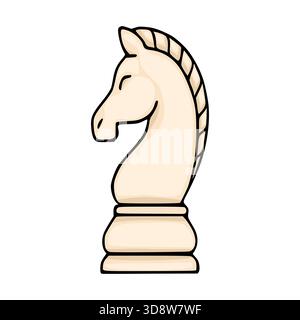 A simplified vector illustration of a light beige chess knight piece with a stylized mane and a subtle smile, isolated on a white background. Stock Vector