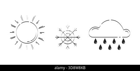 Minimalist weather conditions doodle linear objects set Stock Vector