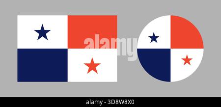 Flag of Panama rounded, rectangular background. Panama flag circular icon. Set of National flag of Panama circle, rectangle badges. Stock Vector