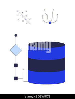 Database with scatter plot and flow diagram 2D cartoon objects set Stock Vector