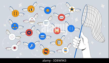 Managing chaos 2D mixed media illustration Stock Vector