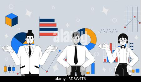Team collaboration on analytics 2D mixed media illustration Stock Vector