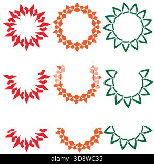 Colorful abstract flower shapes with unique geometric petals, modern decorative floral patterns, creative blooming designs and versatile ornamental Stock Vector