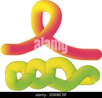 Vibrant gradient ribbon and textured coil abstract shapes Stock Vector