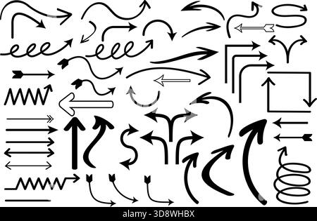 A collection of abstract arrows in assorted styles and sizes in black vector illustration. Stock Vector