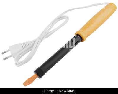 Powerful soldering iron with wooden handle and thick tip, on a white background Stock Photo