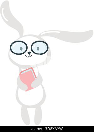 Nerd rabbit in eyeglasses holding book vector icon Stock Vector