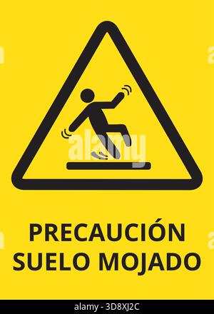 Black and yellow precaucion suelo mojado sign (trad. caution wet floor) Stock Vector