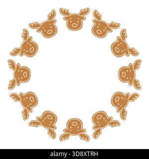 Cute deer. Round frame. Christmas cookies. Isolated white background. Vector illustration. Stock Vector