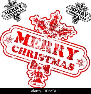 Christmas Stamp with Bell and Snowflake isolated on white, vector illustration Stock Vector