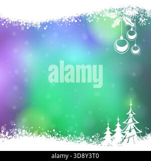 New Year Frame with Clock, Glass, Bauble, Tree and Snowflake on Blurred Bokeh Background. Vector Template for Flyers and Brochure. Stock Vector