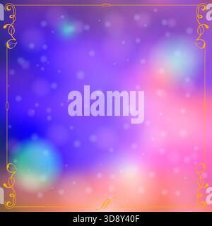 Retro Christmas Frame with Deer and Calligraphic Ornament on Blurred Bokeh Background. Vector Template for Flyers and Brochure. Stock Vector