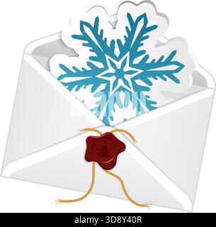 Christmas Envelope with Snowflake, isolated on white, vector illustration Stock Vector