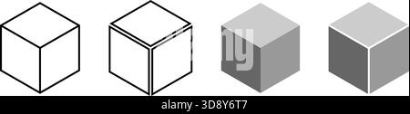 Set of cube shapes in 3D projection. Isometric squares isolated on white background. Cubic forms with three sides. Ice or sugar bricks, boxes or package silhouettes. Vector graphic illustration. Stock Vector