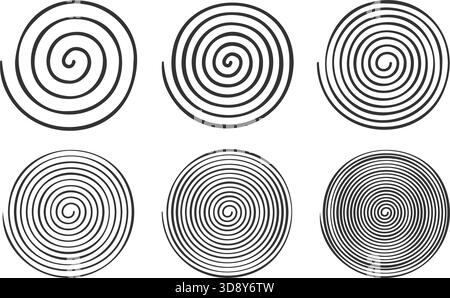 Doodle spiral shapes isolated on white background. Hypnotic psychedelic signs. Whirlpool, dizzy, hurricane or swirl symbols. Vector graphic illustration. Stock Vector