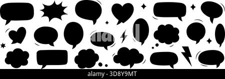 Black comic speech bubbles collection. Talk balloons set for cartoon design, chat icons, and graphic projects Stock Vector