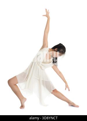 Modern Asian teen contemporary dancer poses in front of the studio background, full length isolated white Stock Photo