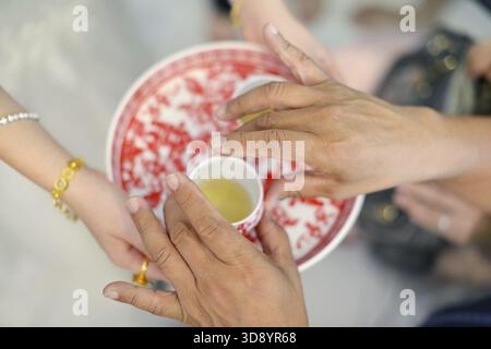 Chinese wedding tea ceremony serving to elders Stock Photo