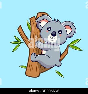 Cute Koala Bear Hanging on Tree Vector Illustration cartoon Kawaii Animal Icon Stock Vector