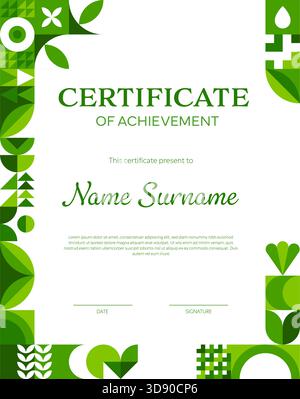 Environment ecology business certificate with geometric Bauhaus pattern ...