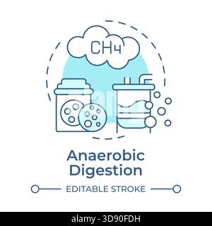 Anaerobic digestion soft blue concept icon Stock Vector