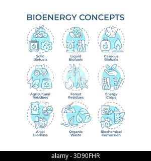 Bioenergy soft blue concept icons Stock Vector