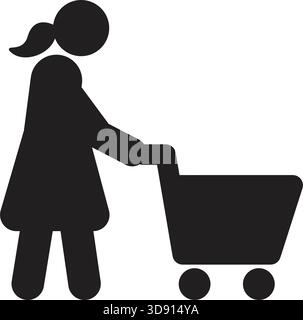Shopping icon pictogram customer with cart glyph vector illustration Stock Vector